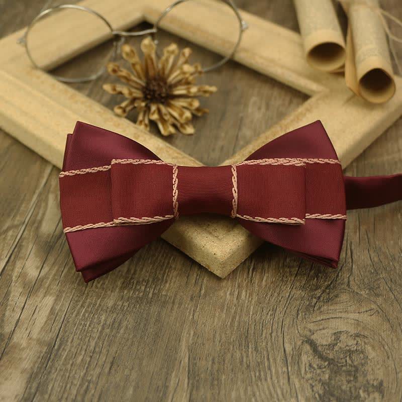 Men's Unique Ribbon Splicing Double Layer Bow Tie - Dark Red - image 4
