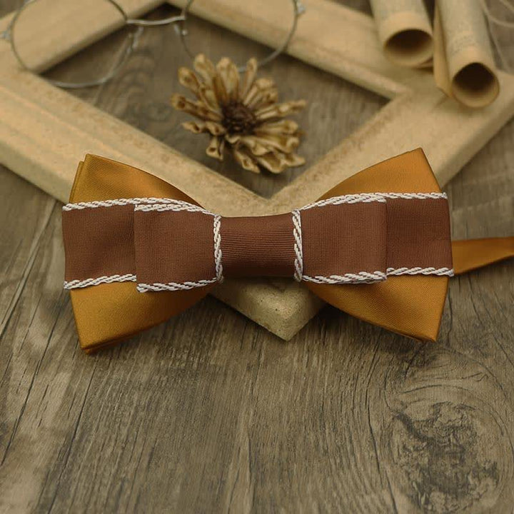 Men's Unique Ribbon Splicing Double Layer Bow Tie - Goldenrod - image 3