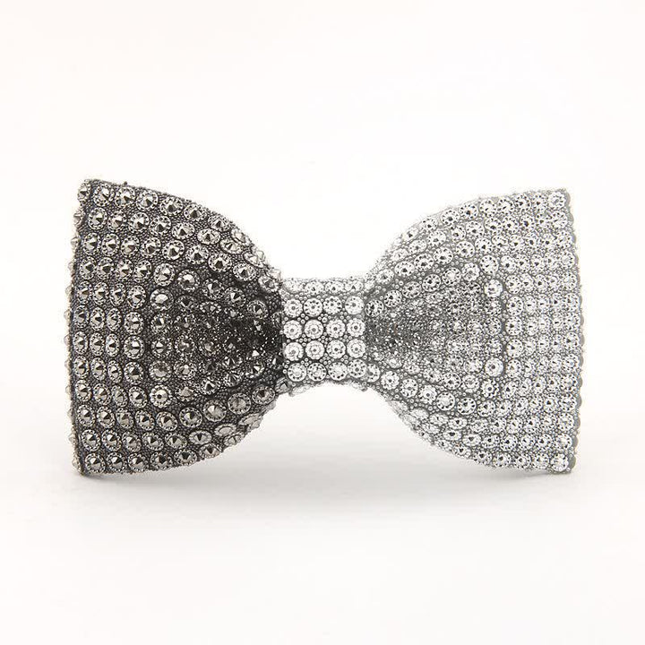 Men's Shiny Color Resin Rhinestone Block Bow Tie - Gray & White - image 3