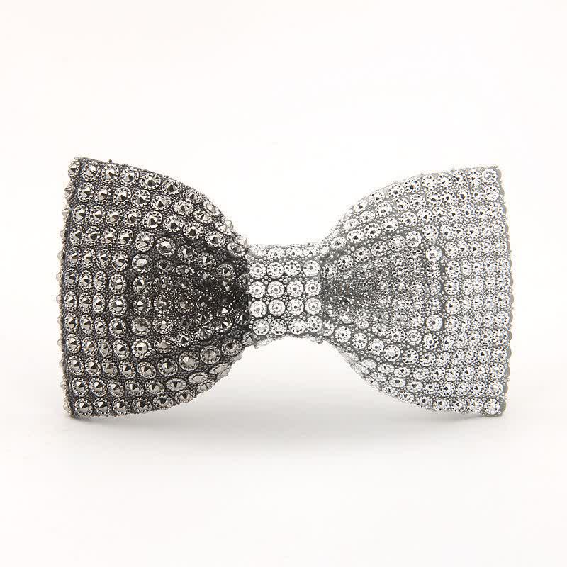 Men's Shiny Color Resin Rhinestone Block Bow Tie - Gray & White - image 3
