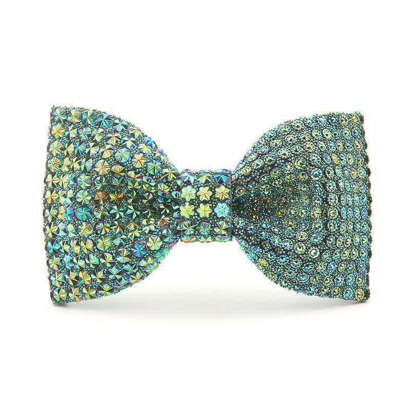 Men's Shiny Color Resin Rhinestone Block Bow Tie - Green - image 8