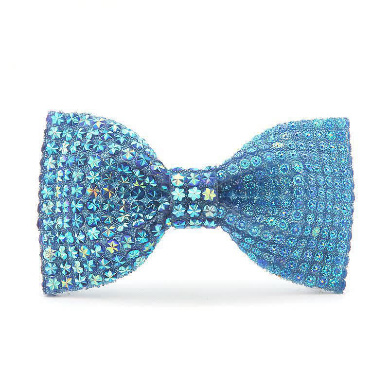 Men's Shiny Color Resin Rhinestone Block Bow Tie - Blue - image 7