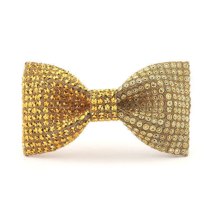 Men's Shiny Color Resin Rhinestone Block Bow Tie - Gold - image 9