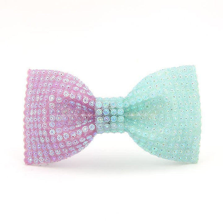 Men's Shiny Color Resin Rhinestone Block Bow Tie - Violet & Light Blue - image 6