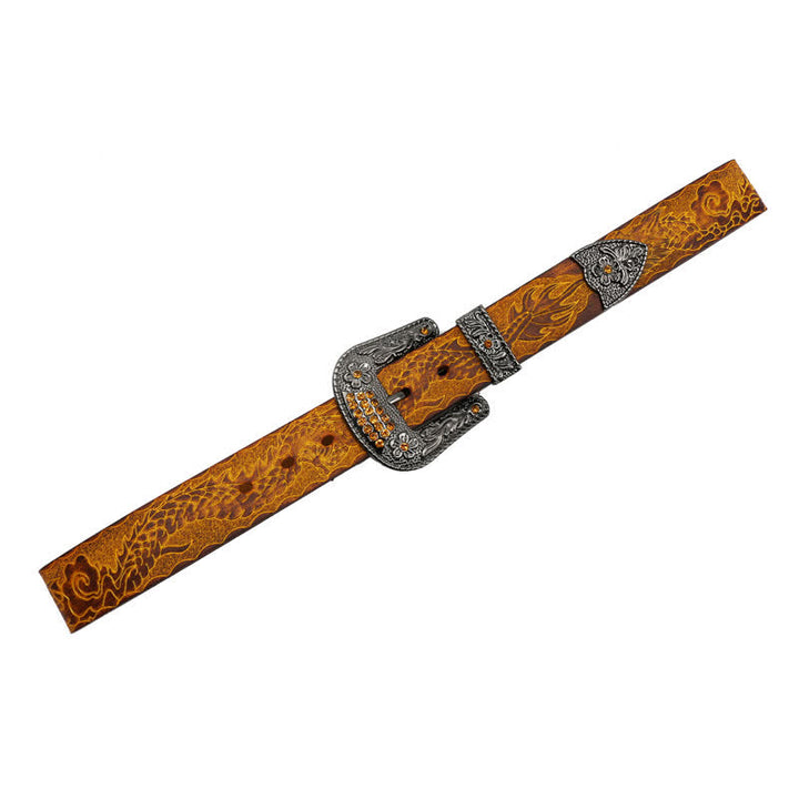 Men's Floral Buckle Embossed Dragon Leather Belt - image 12