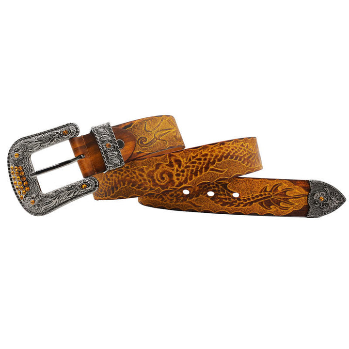 Men's Floral Buckle Embossed Dragon Leather Belt - image 8