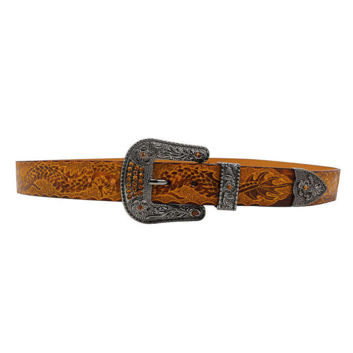 Men's Floral Buckle Embossed Dragon Leather Belt - image 11