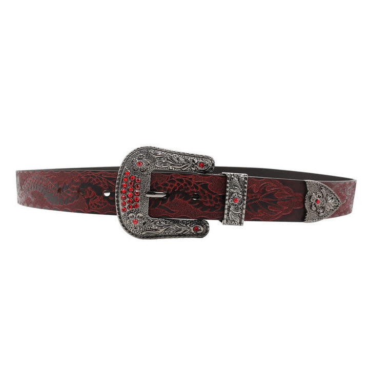 Men's Floral Buckle Embossed Dragon Leather Belt - image 4