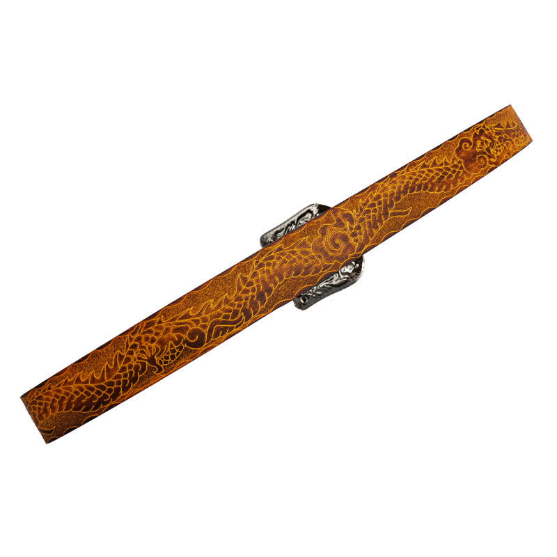 Men's Floral Buckle Embossed Dragon Leather Belt - image 13