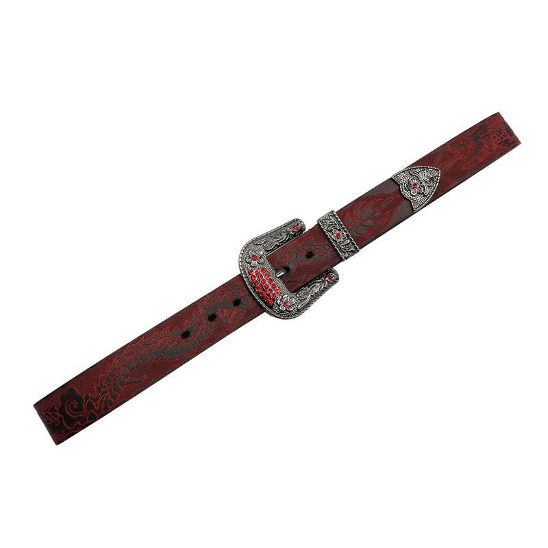 Men's Floral Buckle Embossed Dragon Leather Belt - image 5