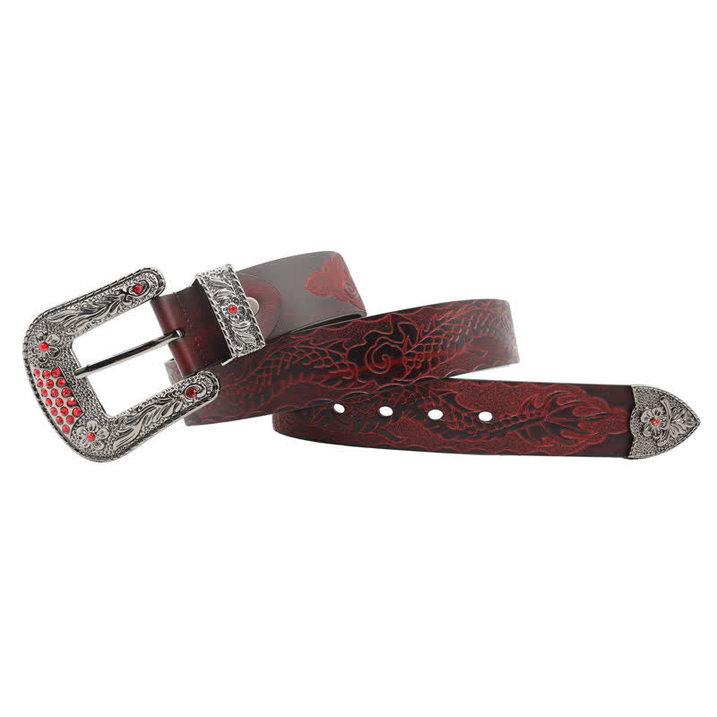 Men's Floral Buckle Embossed Dragon Leather Belt - image 1