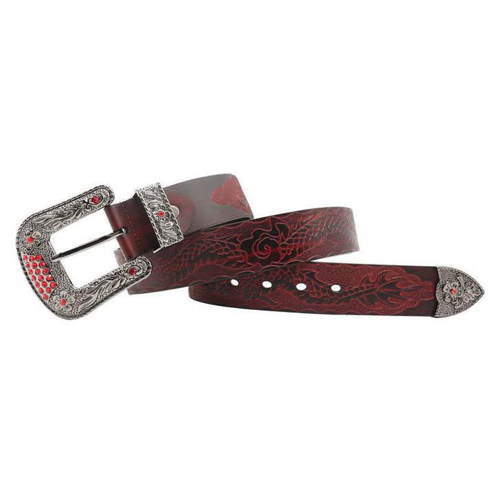 Men's Floral Buckle Embossed Dragon Leather Belt - image 1