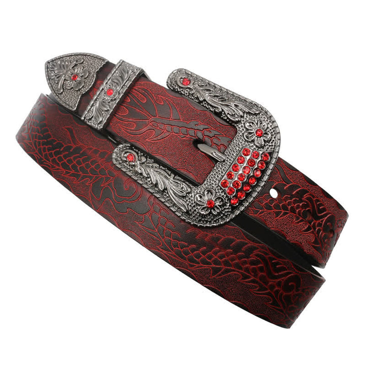 Men's Floral Buckle Embossed Dragon Leather Belt - image 3