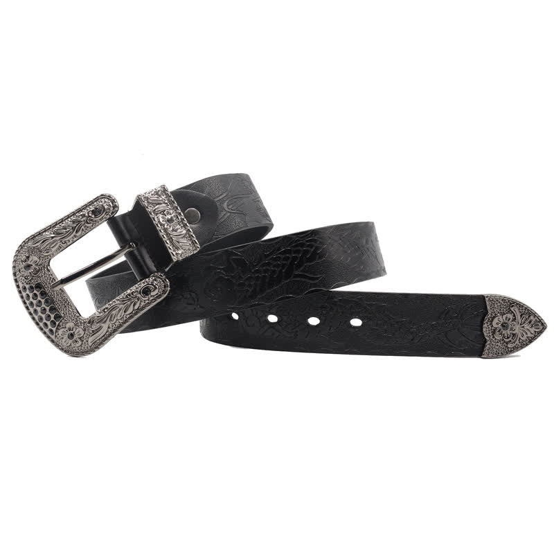 Men's Floral Buckle Embossed Dragon Leather Belt - image 15