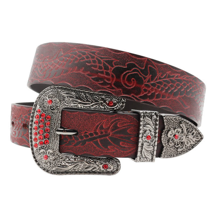 Men's Floral Buckle Embossed Dragon Leather Belt - image 2