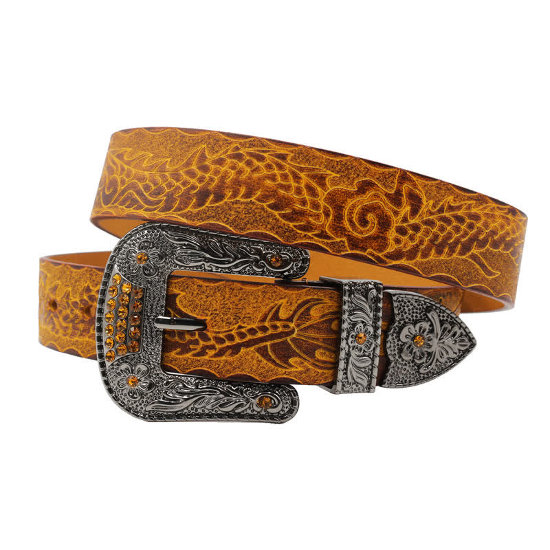 Men's Floral Buckle Embossed Dragon Leather Belt - image 9