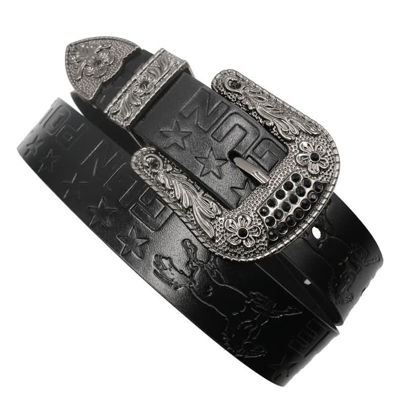 Men's Cowboy Pattern Carved Buckle Leather Belt - image 10