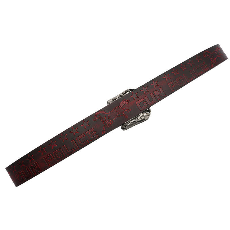 Men's Cowboy Pattern Carved Buckle Leather Belt - image 20