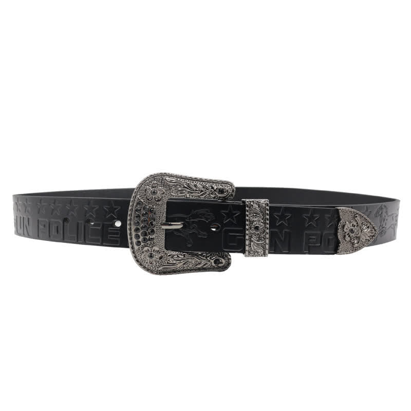 Men's Cowboy Pattern Carved Buckle Leather Belt - image 11