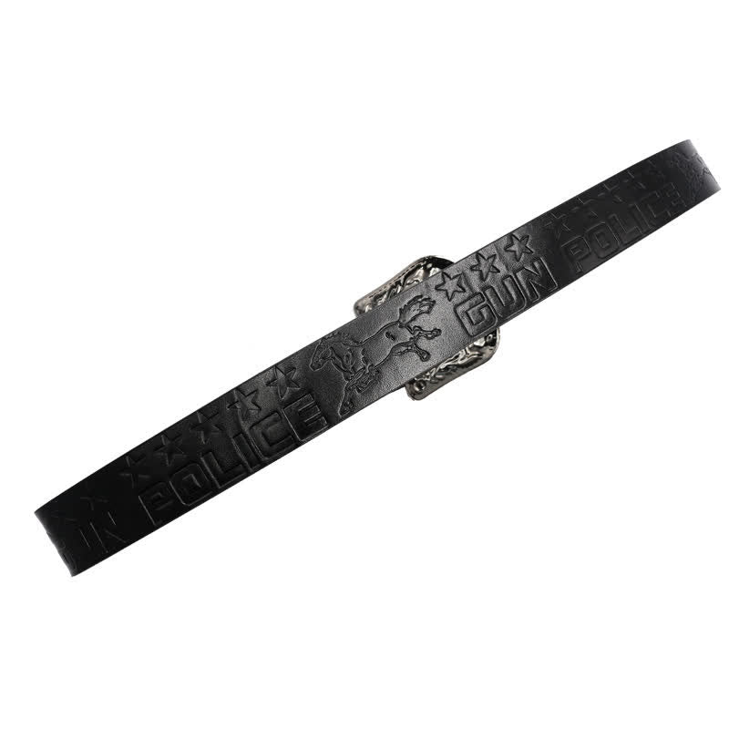 Men's Cowboy Pattern Carved Buckle Leather Belt - image 13