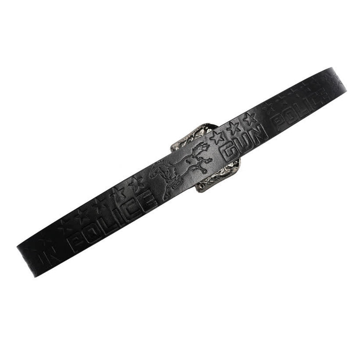 Men's Cowboy Pattern Carved Buckle Leather Belt - image 13