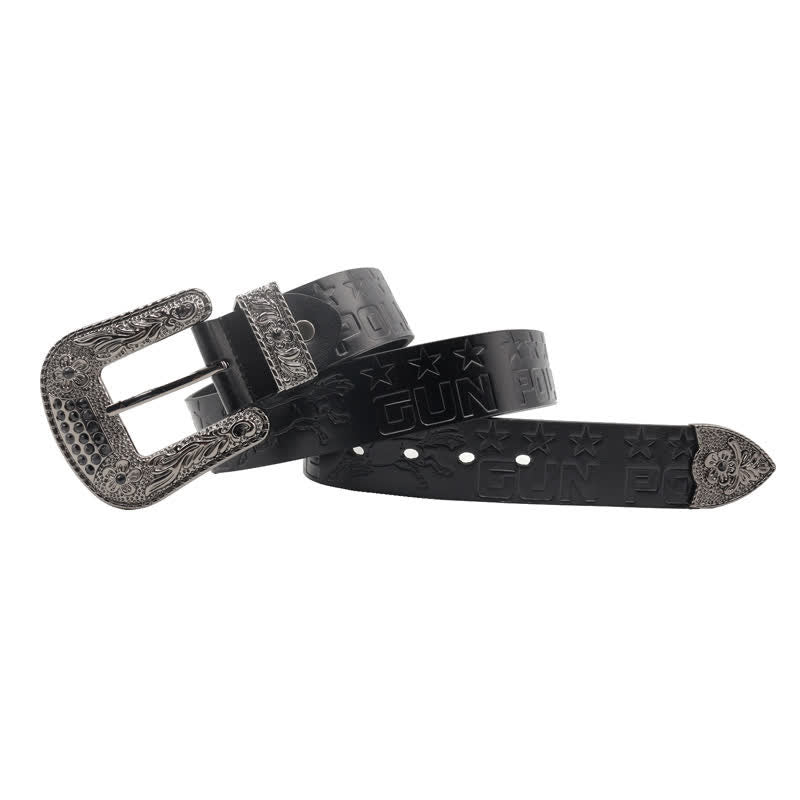 Men's Cowboy Pattern Carved Buckle Leather Belt - image 8