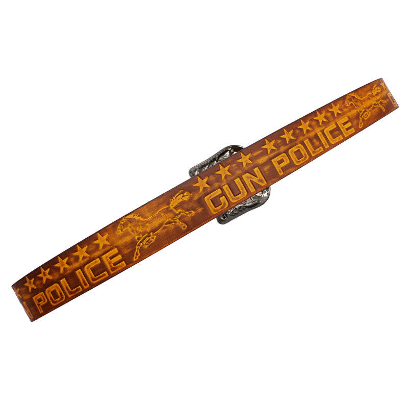 Men's Cowboy Pattern Carved Buckle Leather Belt - image 6