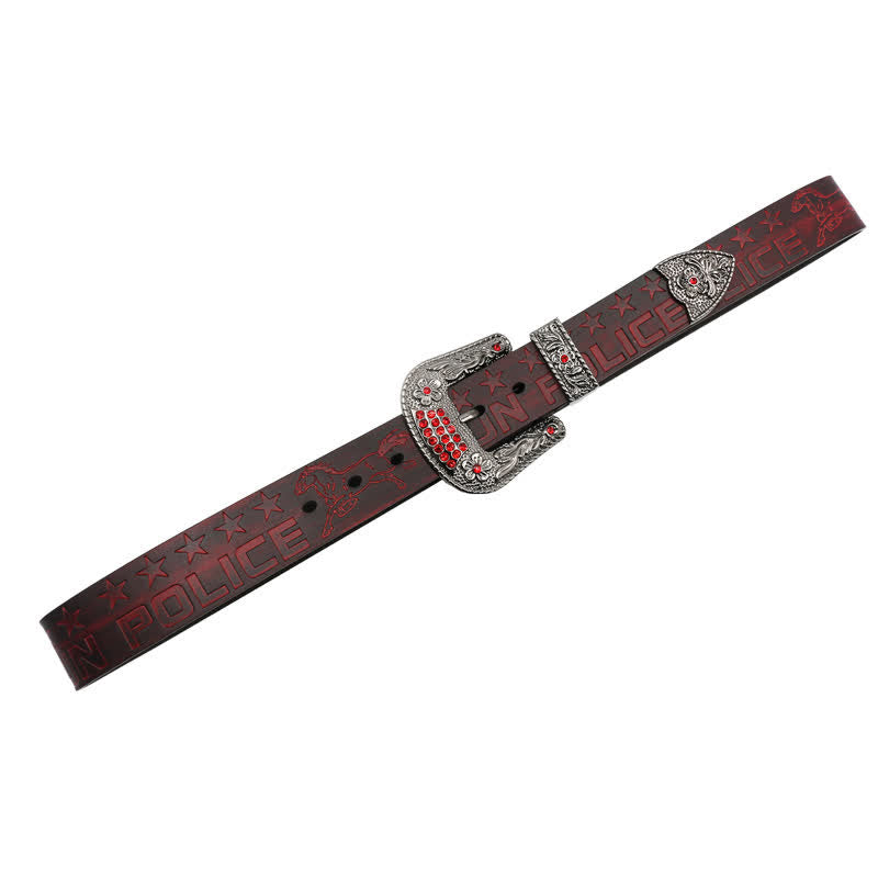 Men's Cowboy Pattern Carved Buckle Leather Belt - image 19