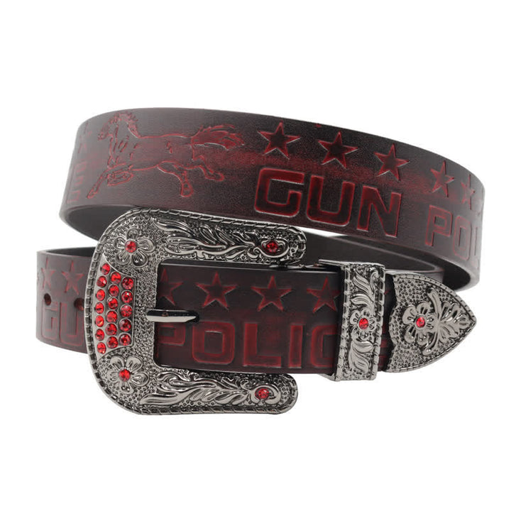 Men's Cowboy Pattern Carved Buckle Leather Belt - image 16