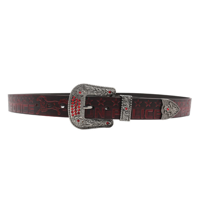 Men's Cowboy Pattern Carved Buckle Leather Belt - image 18