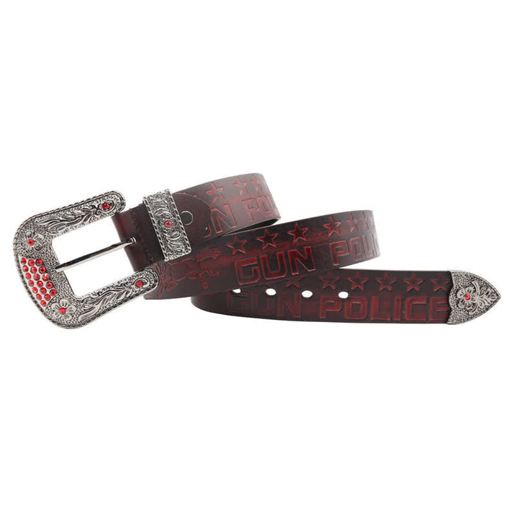 Men's Cowboy Pattern Carved Buckle Leather Belt - image 15