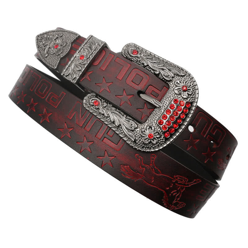 Men's Cowboy Pattern Carved Buckle Leather Belt - image 17