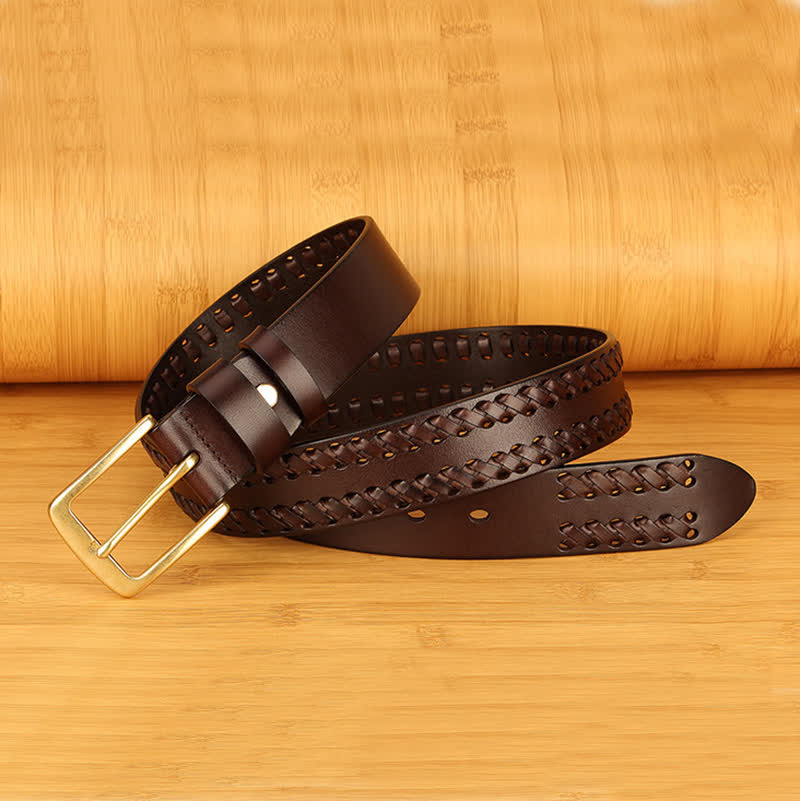 Men's Woven Casual Work Jeans Leather Belt - image 1