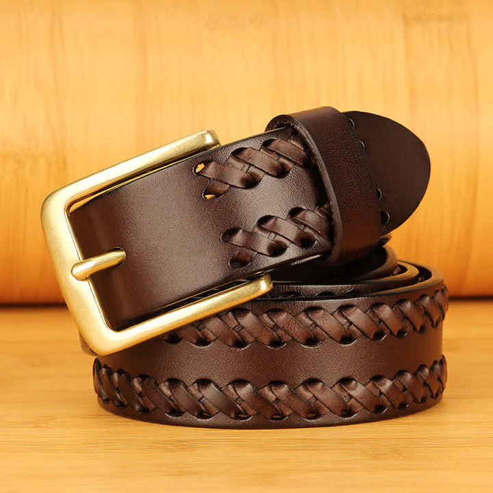 Men's Woven Casual Work Jeans Leather Belt - Brown - 46 - image 0