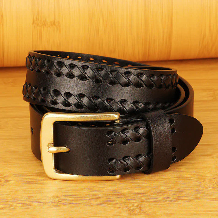 Men's Woven Casual Work Jeans Leather Belt - Black - 46 - image 5