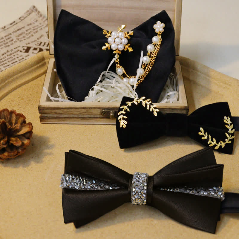 Shining Rhinestone Black Velvet Bow Ties Bundle Set - image 1