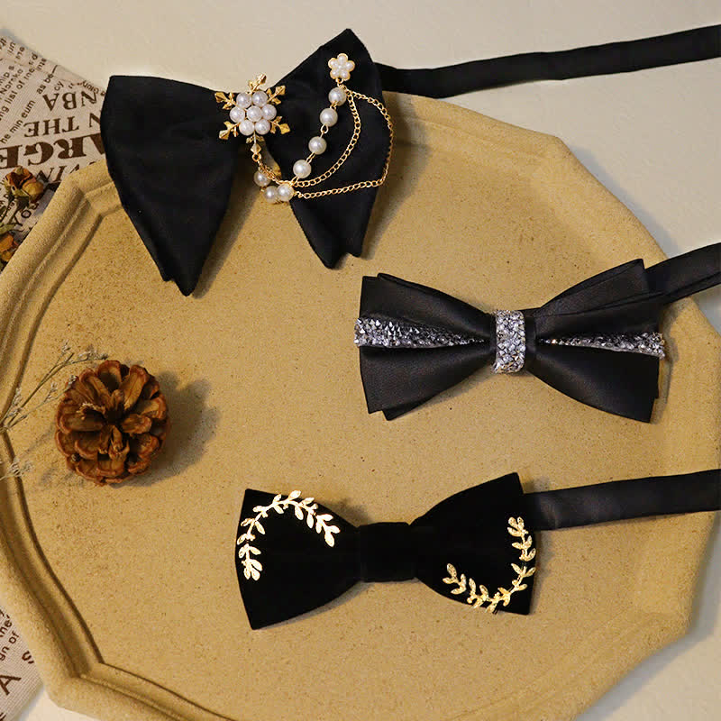 Shining Rhinestone Black Velvet Bow Ties Bundle Set - Bundle Set - image 0