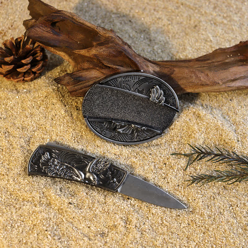 Men's Popular DIY Hidden Folding Knife Leather Belt Buckles Bundle Set - image 9