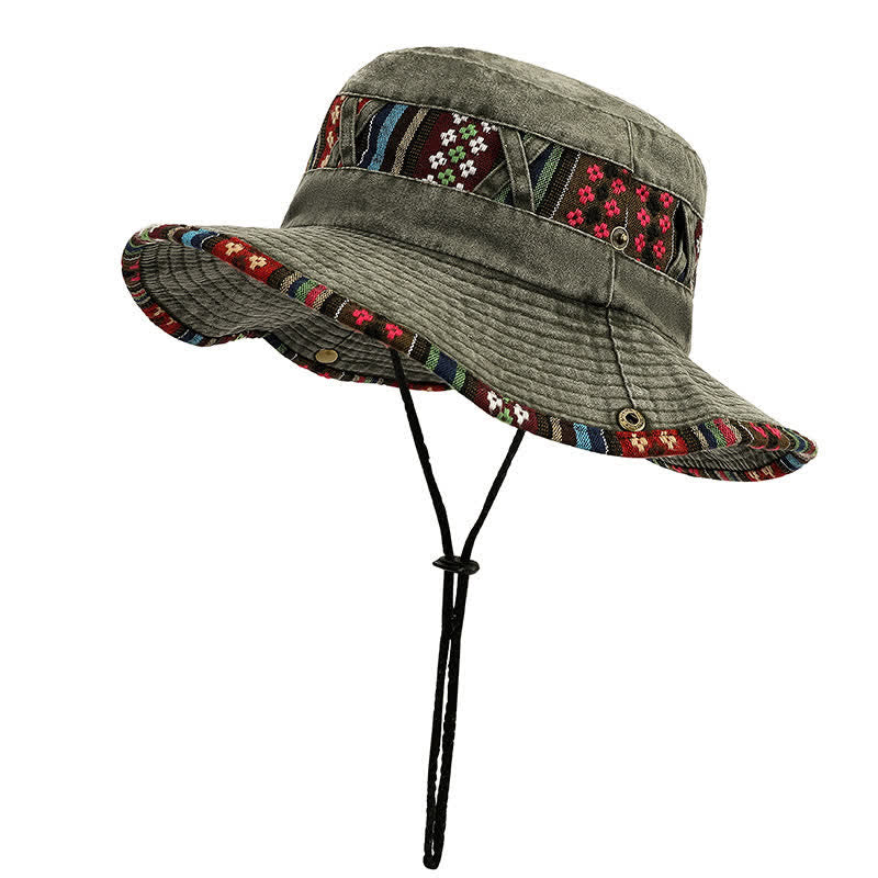 Unisex Boho Geometric Floral Bucket Hat - Olive Green - Adjustble (21 1/4"-22 7/8") - image 6