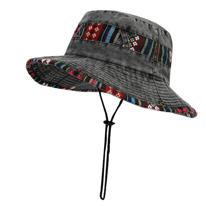 Unisex Boho Geometric Floral Bucket Hat - Dark Gray - Adjustble (21 1/4"-22 7/8") - image 1