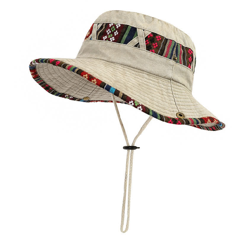Unisex Boho Geometric Floral Bucket Hat - Beige - Adjustble (21 1/4"-22 7/8") - image 8