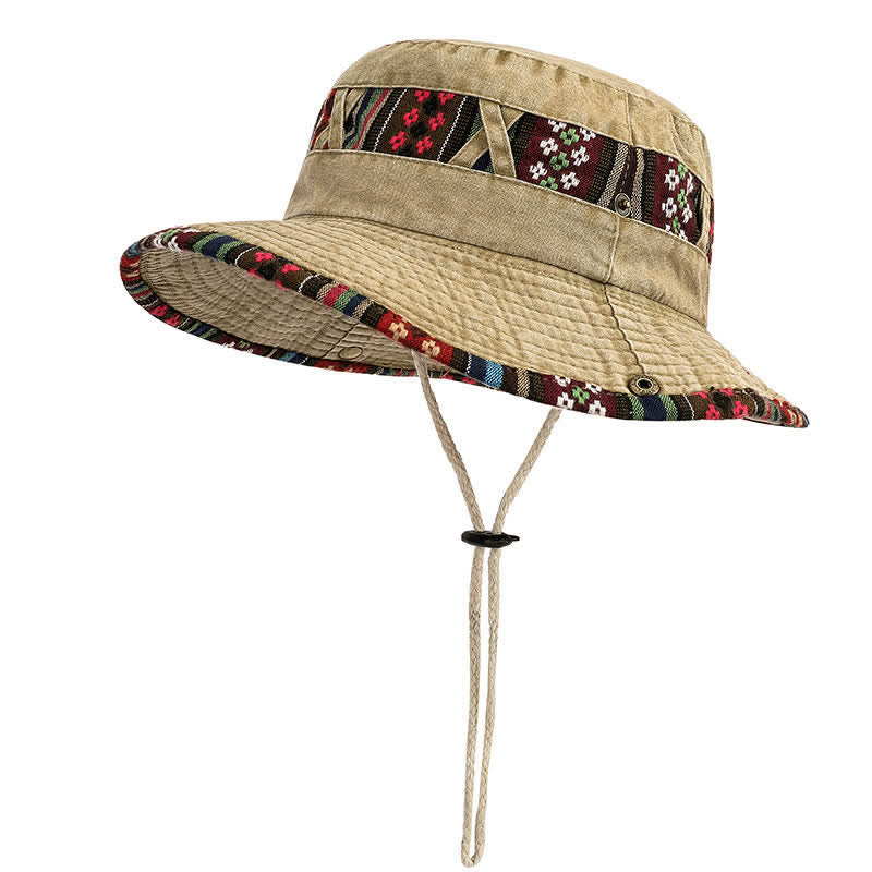 Unisex Boho Geometric Floral Bucket Hat - Khaki - Adjustble (21 1/4"-22 7/8") - image 7