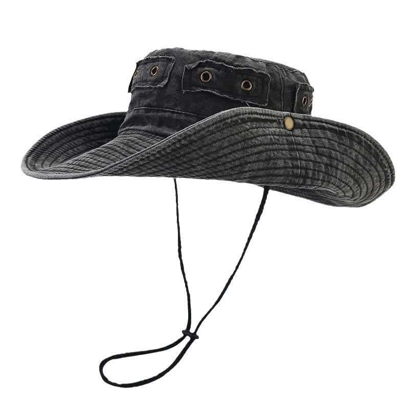 Unisex Denim Patch Sun Protection Bucket Hat - Black - M (22"-22 7/8") - image 0