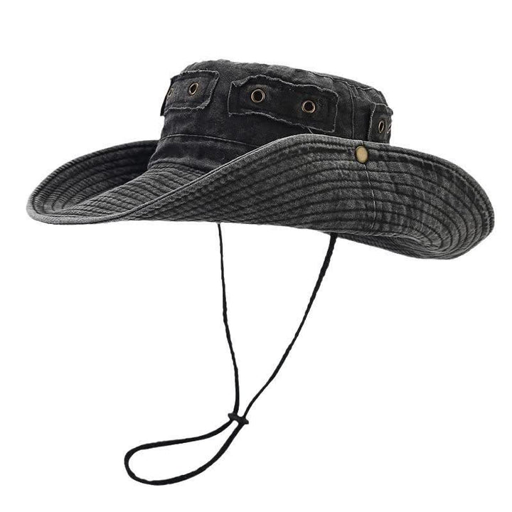 Unisex Denim Patch Sun Protection Bucket Hat - Black - M (22"-22 7/8") - image 0