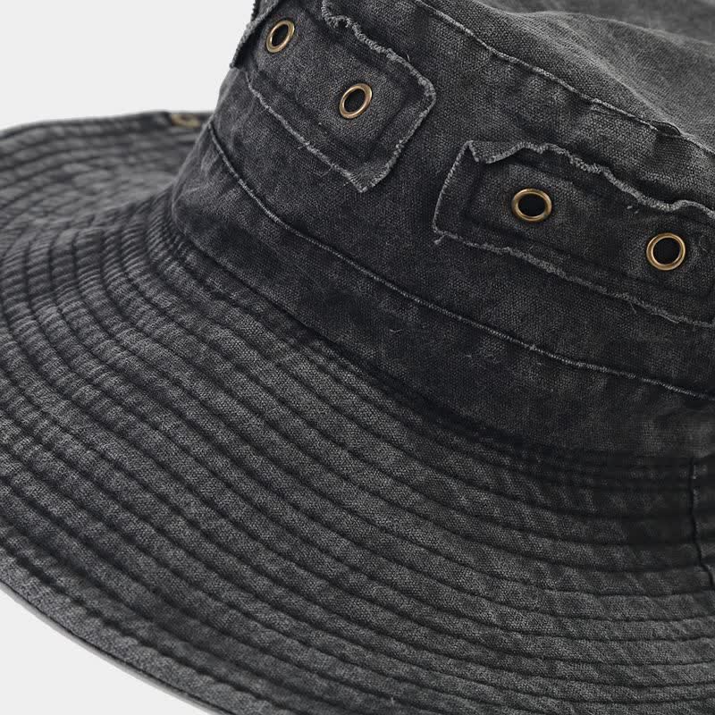 Unisex Denim Patch Sun Protection Bucket Hat - image 4