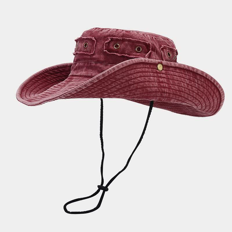 Unisex Denim Patch Sun Protection Bucket Hat - Burgundy - M (22"-22 7/8") - image 9