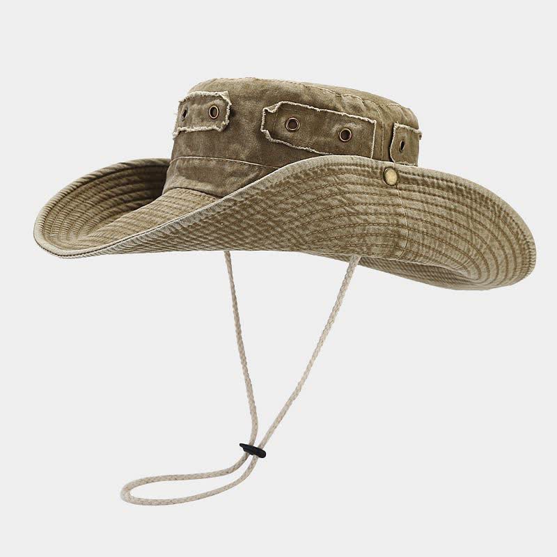 Unisex Denim Patch Sun Protection Bucket Hat - Khaki - M (22"-22 7/8") - image 5