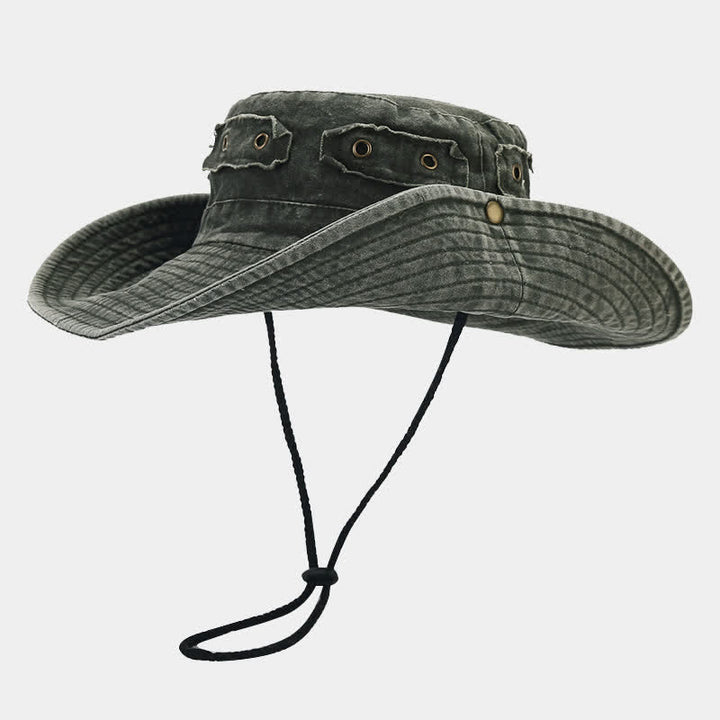 Unisex Denim Patch Sun Protection Bucket Hat - Army Green - M (22"-22 7/8") - image 11