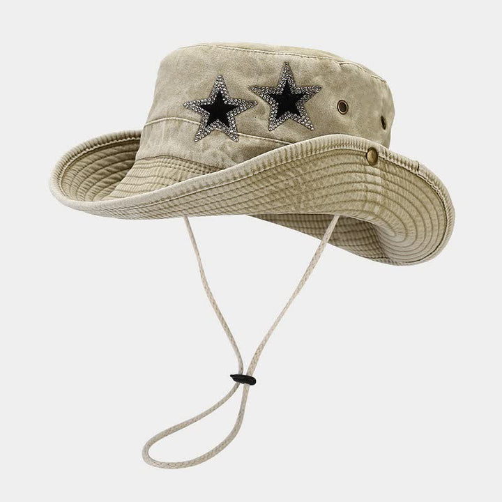 Unisex Rhinestones Star Cowboy Bucket Hat - Khaki - M (22"-22 7/8") - image 4