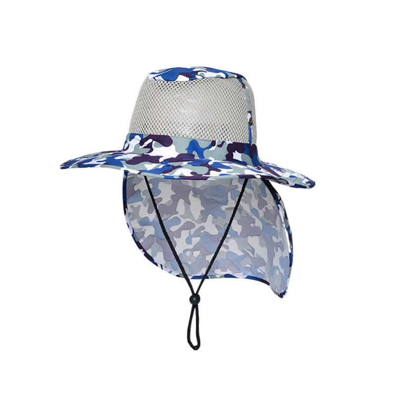 Men's Camouflage Sun Mesh Design Bucket Hat - Blue - L (23 1/4"-23 5/8") - image 16
